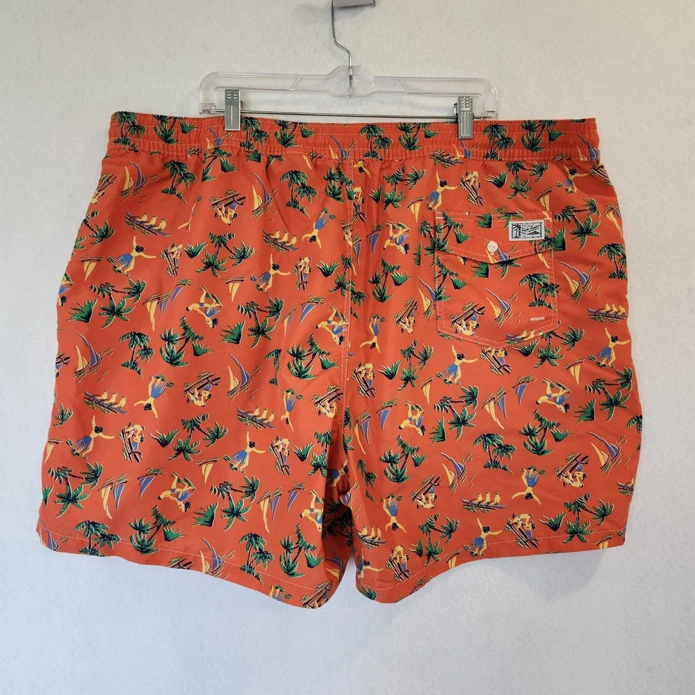 Polo Ralph Lauren Mens 4XB‎ Orange Tropical Hula Dancer Swim Trunks Big & Tall